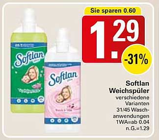 Softlan Weichspüler verschiedene Varianten 31/45 Wasch Anwendungen