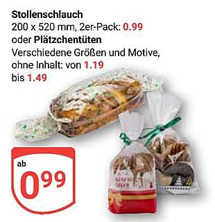 Stollenschlauch 200 x 520 mm, 2er-Pack: 0,99 oder Plätzchentüten von 1,19 bis 1,49