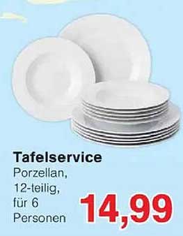 Tafelservice Porzellan, 12-teilig, für 6 Personen