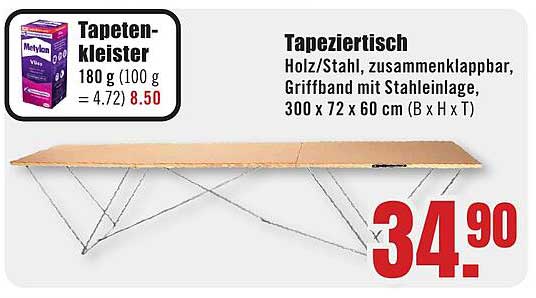 Tapeziertisch Holz/Stahl, zusammenklappbar, 300 x 72 x 60 cm