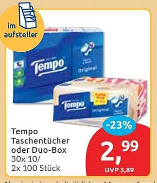 Tempo Taschentücher oder Duo-Box 30x10/2x100 Stück
