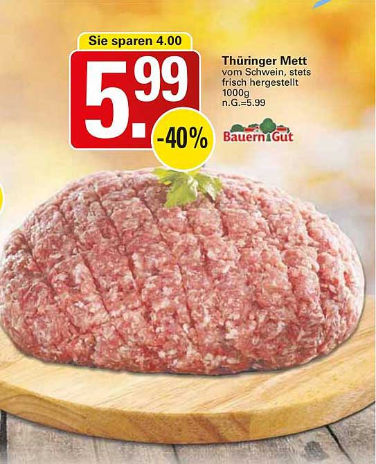Thüringer Mett vom Schwein, stets frisch hergestellt 1000g