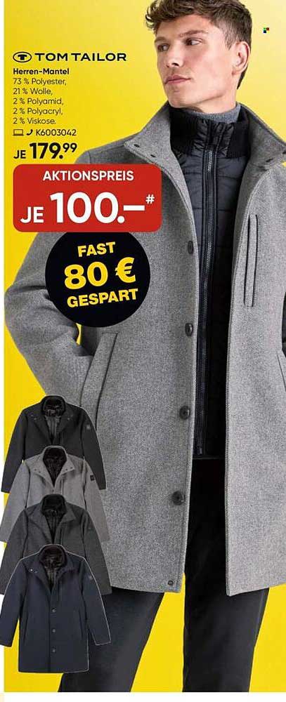 Tom Tailor Herren-Mantel - Aktionspreis je 100 €