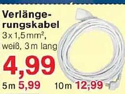 Verlängerungskabel 3 x 1,5 mm², weiß, 3 m lang