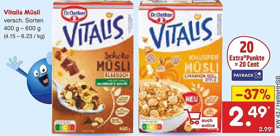Vitalis Müsli - verschiedene Sorten, 400 g - 600 g