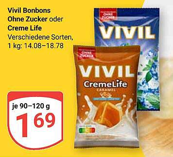 Vivil Bonbons ohne Zucker oder Creme Life, je 90–120 g