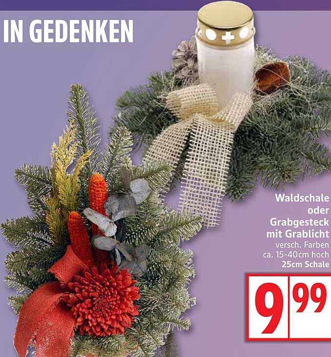 Waldschale oder Grabgesteck mit Grablicht