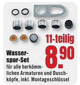 Wasserspar-Set 11-teilig für alle herkömmlichen Armaturen und Duschköpfe, inkl. Montageschlüssel