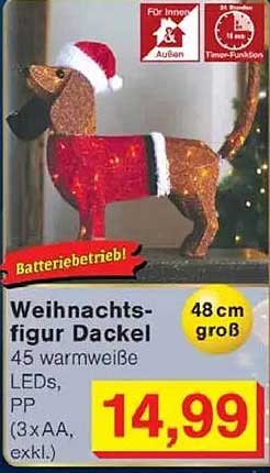 Weihnachtsfigur Dackel mit 45 warmweißen LEDs