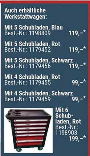 Werkstattwagen mit 6 Schubladen, Rot