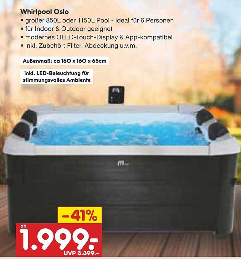 Whirlpool Oslo - großer 850L oder 1150L Pool - ideal für 6 Personen