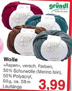 Wolle »Aspen«, verschiedene Farben, 50% Schurwolle, 50% Polyacryl
