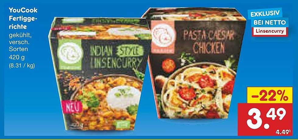 YouCook Fertiggerichte - Indian Style Linsencurry und Pasta Caesar Chicken