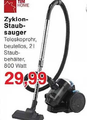 Zyklon-Staubsauger - Teleskoprohr, beutellos, 21l Staubbehälter, 800 Watt