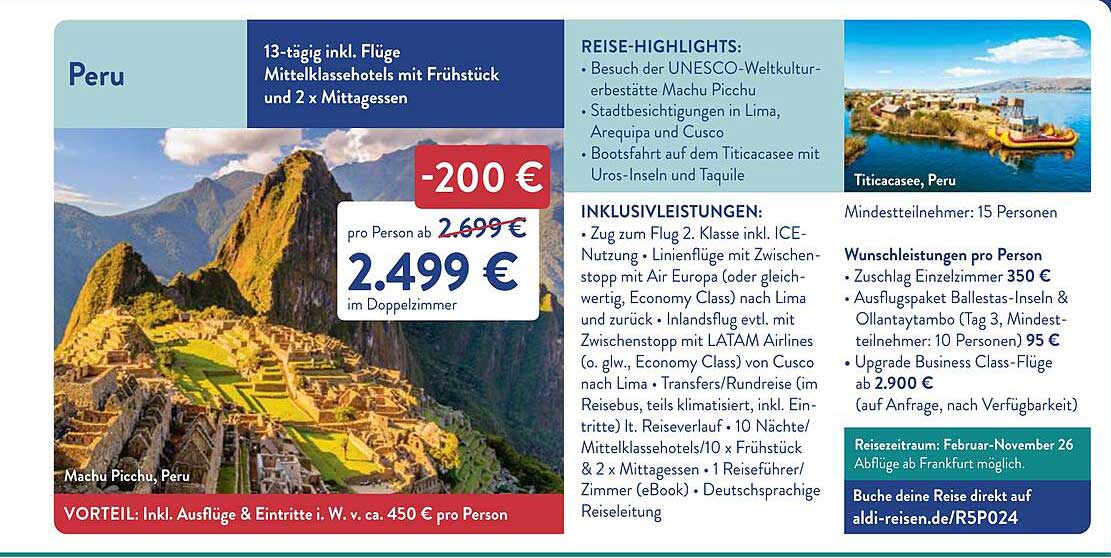 13-tägige Peru-Reise inkl. Flüge, Mittelklassehotels, Frühstück & 2 Mittagsessen