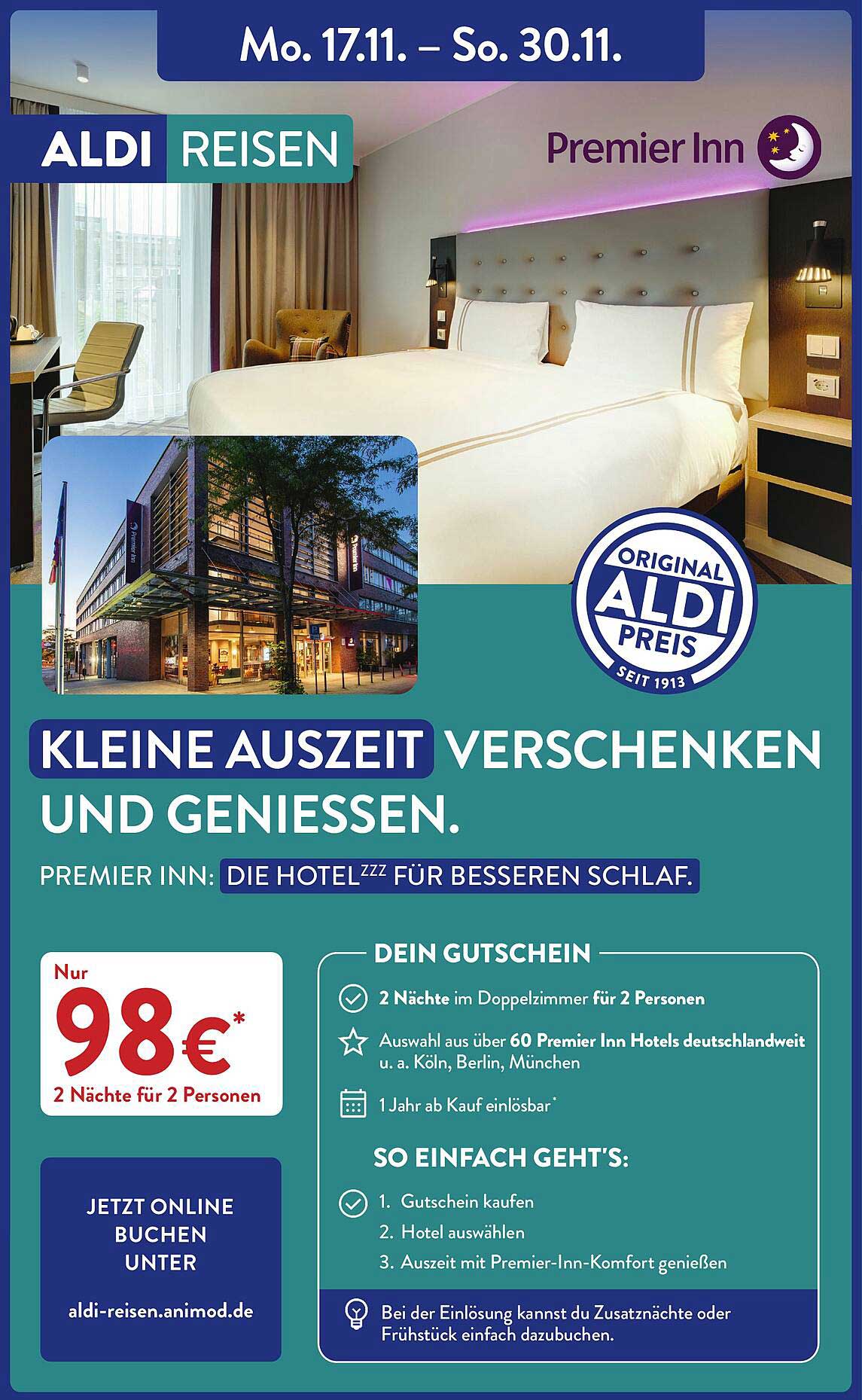 2 Nächte für 2 Personen im Premier Inn für nur 98€