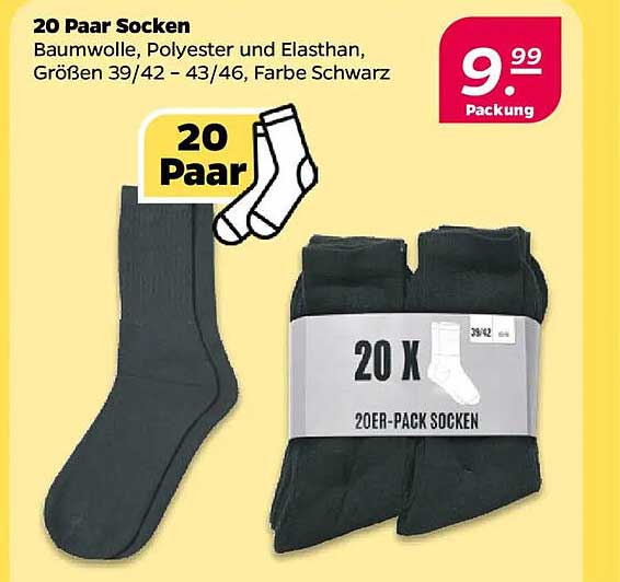 20 Paar Socken - Baumwolle, Polyester und Elasthan