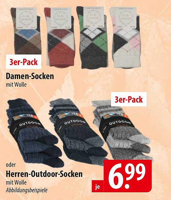 3er-Pack Damen-Socken mit Wolle oder Herren-Outdoor-Socken mit Wolle