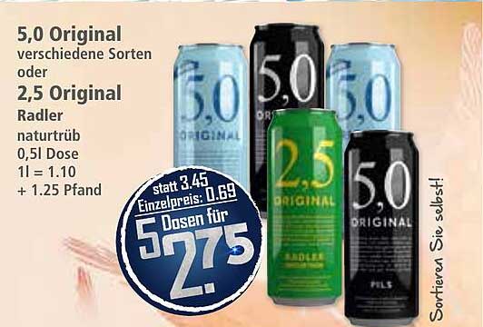 5,0 Original und 2,5 Original Radler - verschiedene Sorten