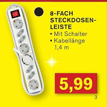 8-FACH STECKDOSENLEISTE - Mit Schalter, Kabellänge 1,4 m