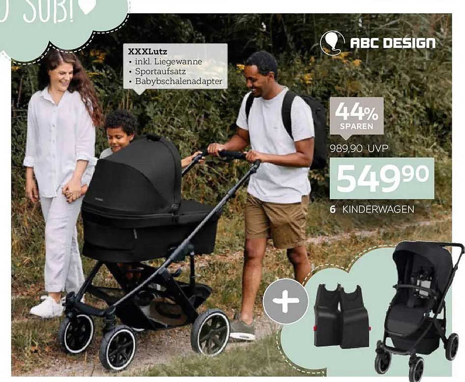 ABC Design Kinderwagen Set inkl. Liegewanne, Sportaufsatz und Babyschalenadapter