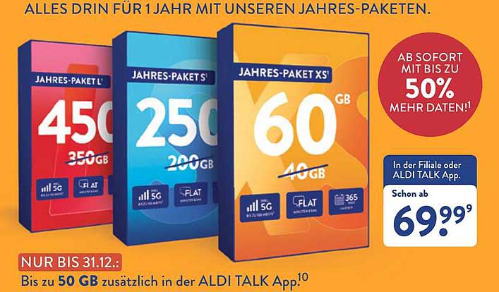 Aldi TALK Jahres-Paket XS – 60 GB für nur 69,99 €