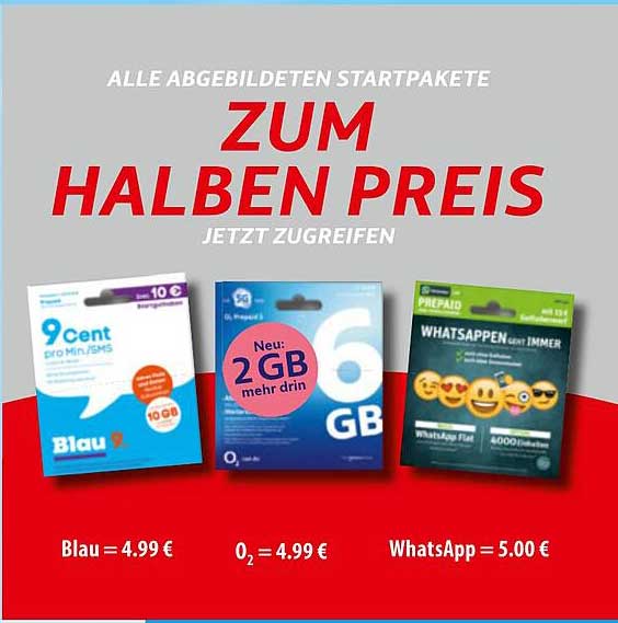 Alle abgebildeten Startpakete zum halben Preis