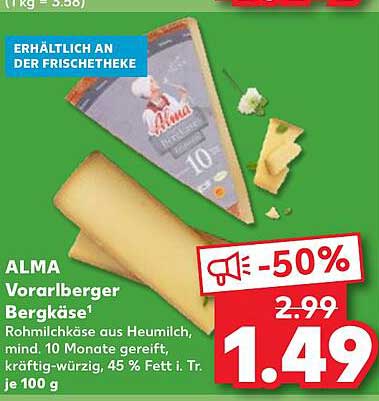 ALMA Vorarlberger Bergkäse - 50% Rabatt!