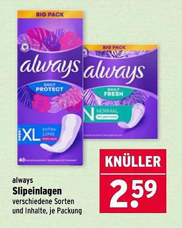 always Slipeinlagen - verschiedene Sorten und Inhalte, je Packung