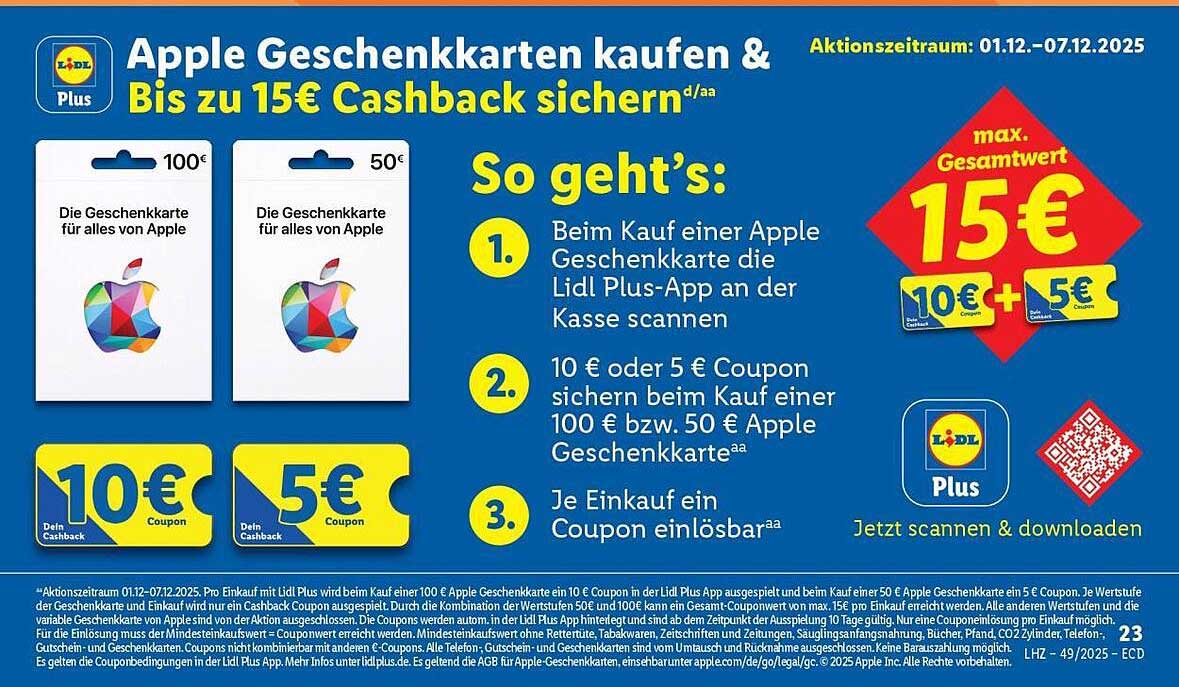 Apple Geschenkkarten kaufen & Bis zu 15€ Cashback sichern