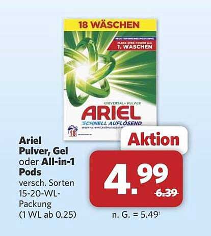 Ariel Pulver, Gel oder All-in-1 Pods - 18 Wäschen