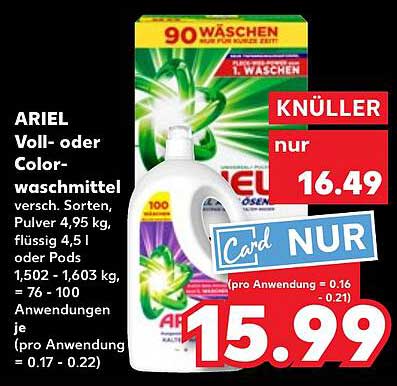 ARIEL Voll- oder Colorwaschmittel 4,95 kg, 4,5 l oder Pods