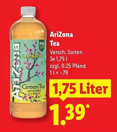 AriZona Tea - Verschiedene Sorten, 1,75 Liter für nur 1,39 €