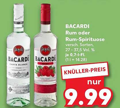 BACARDI Rum oder Rum-Spirituose 0,7 l