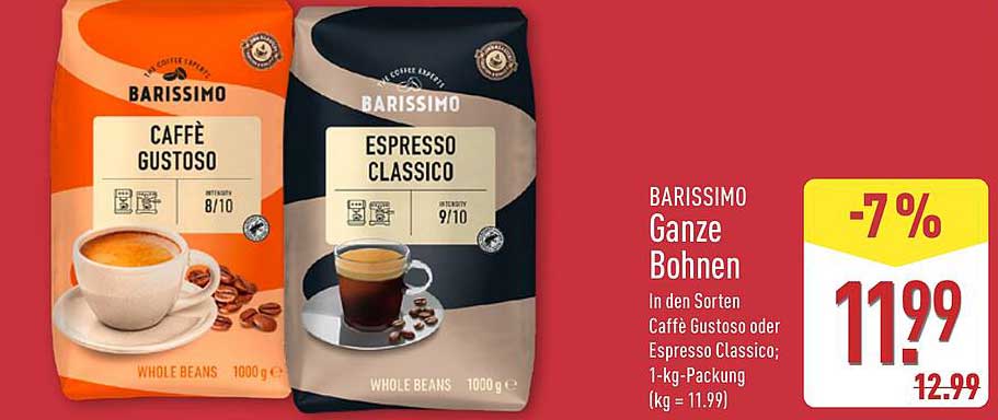 BARISSIMO Ganze Bohnen in den Sorten Caffè Gustoso oder Espresso Classico
