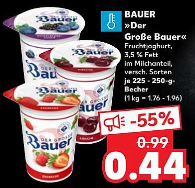BAUER »Der Große Bauer« Fruchtjoghurt, 3,5 % Fett, 225-250-g-Becher (1 kg = 1,76 - 1,96)