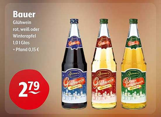 Bauer Glühwein rot, weiß oder Winterapfel 1,0 l