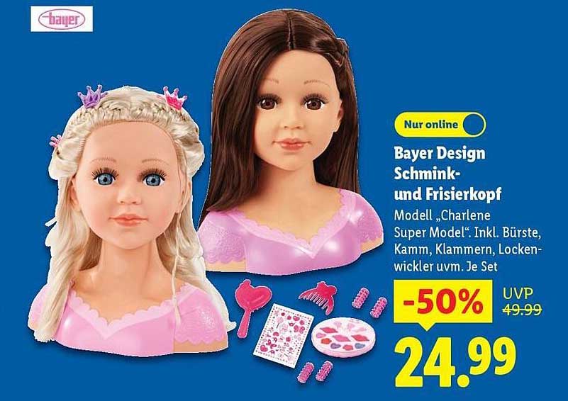 Bayer Design Schmink- und Frisi Kopf, Modell „Charlene Super Model“