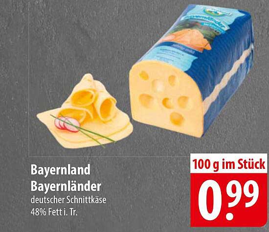 Bayernland Bayernländer deutscher Schnittkäse 48% Fett i. Tr.