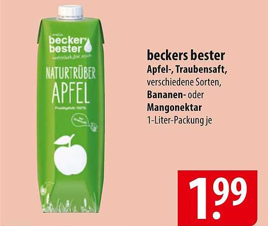 beckers bester Apfel-, Traubensaft, verschiedene Sorten, Bananen- oder Mangonektar 1-Liter-Packung je
