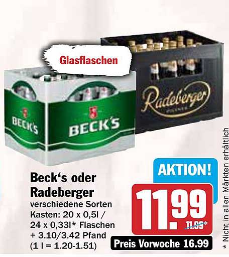 Beck's oder Radeberger - Kastenangebot