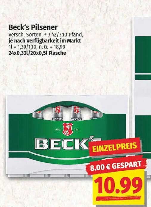 Beck's Pilsener 24x0,33l / 20x0,5l Flasche
