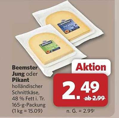 Beemster Jung oder Pikant - holländischer Schnittkäse, 48 % Fett i. Tr.