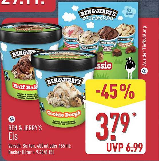 BEN & JERRY'S Eis, Versch. Sorten, 400 ml oder 465 ml