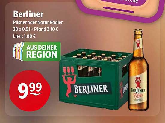 Berliner Pilsner oder Natur Radler 20 x 0,5 l