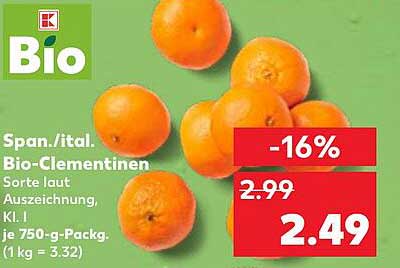 Bio-Clementinen 750 g Packung