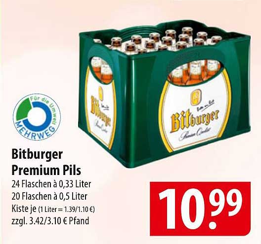 Bitburger Premium Pils - 24 Flaschen à 0,33 Liter oder 20 Flaschen à 0,5 Liter