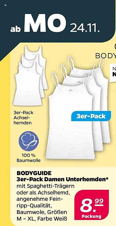 BODYGUIDE 3er-Pack Damen Unterhemden