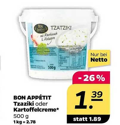 BON APPÉTIT Tzatziki oder Kartoffelcreme 500 g