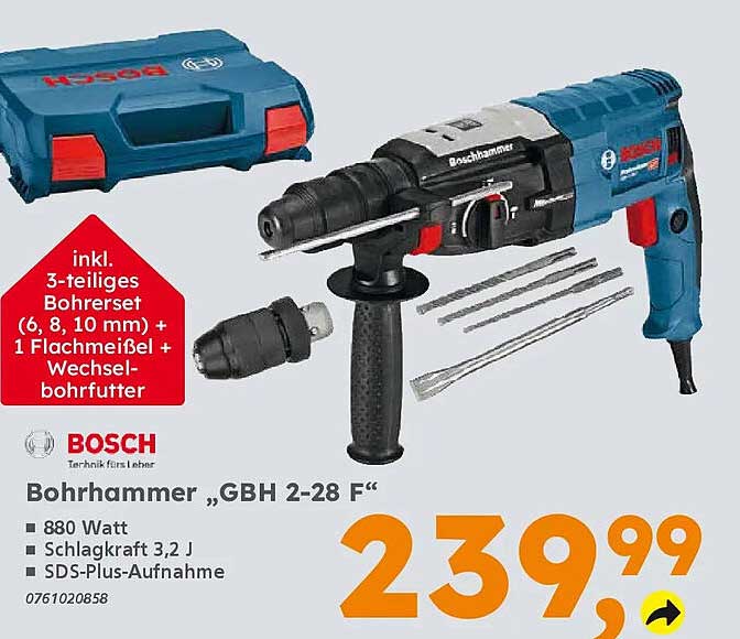 Bosch Bohrhammer „GBH 2-28 F“ inkl. 3-teiliges Bohrerset